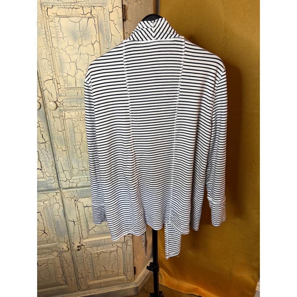 Chico's Zenergy White & Navy Striped Open Cardigan L 12/14 asymmetrical nautical - Picture 4 of 7